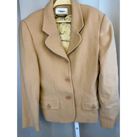 Jackets & Blazers - Vintage Tribal Sportswear Wool Cashmere Blazer Jacket Women's Tan 90s size 6